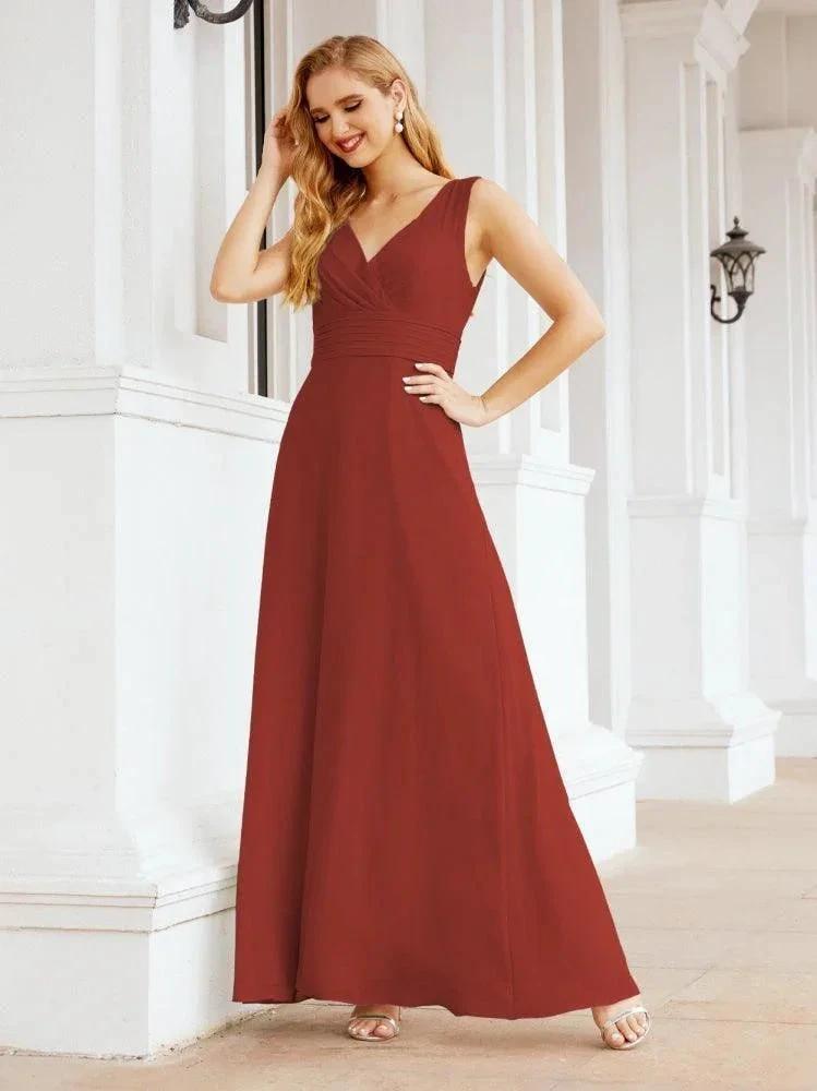 Formal Prom Gown Elegant V-Neck Sleeveless Bridesmaid Dresses for Wedding Party 28037 by numbersea