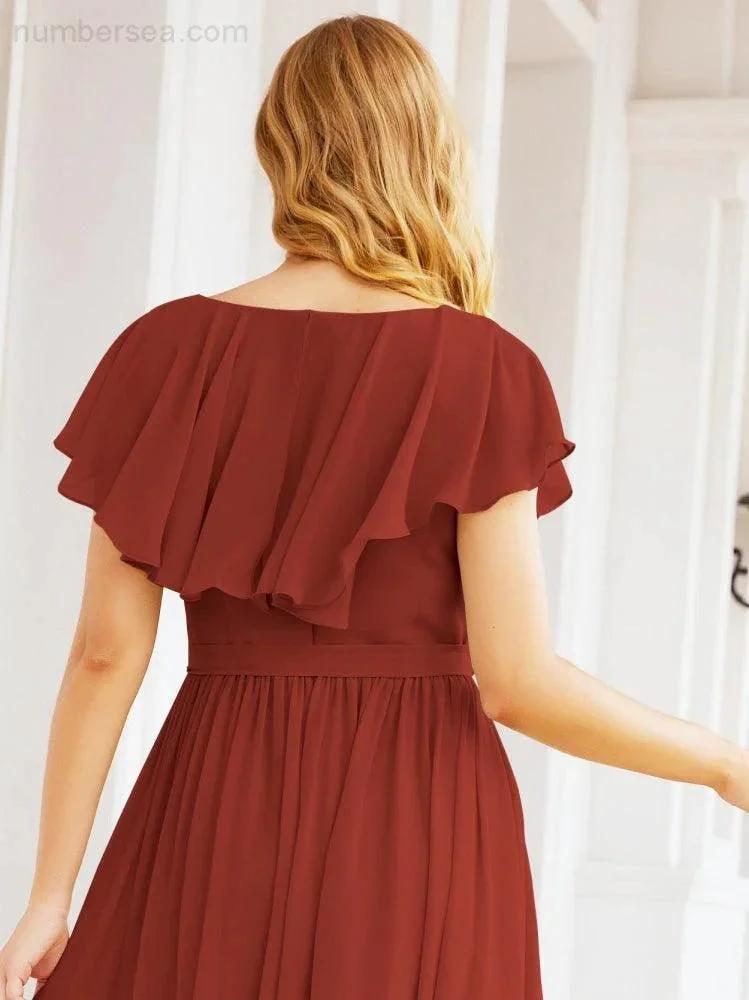 Bridesmaid Dresses with Flutter Sleeves Formal Evening Party Prom Gowns 28044 (ZD17033)
