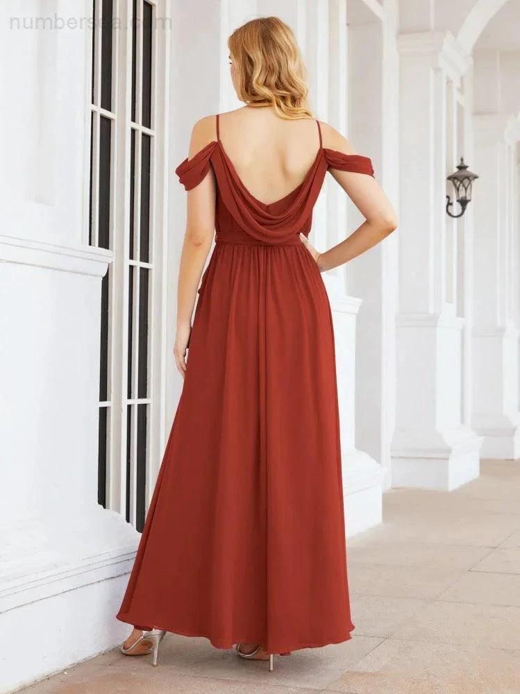 ZapDress Off The Shoulder Chiffon Bridesmaid Dress Long Formal Graduation Gown with Cowl Back 28069 (ZD17004)