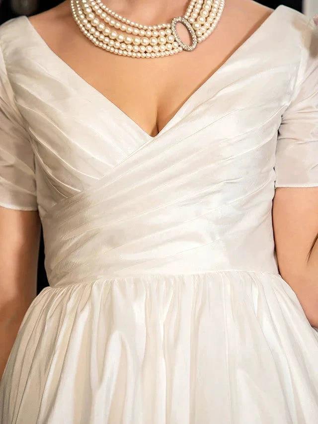 1950s Vintage Short A-Line V Neck Wedding Dresses with Sleeves (ZD15957)