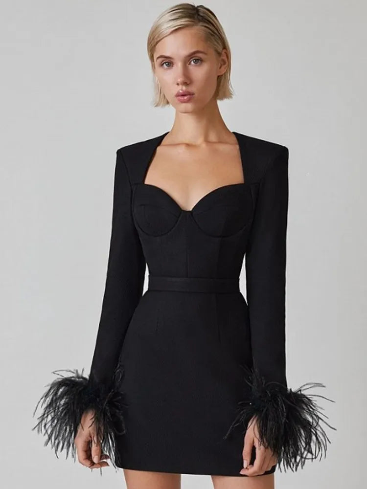 Violeta Womens Feather Bodycon Classic Dress with Premium Casual Styling