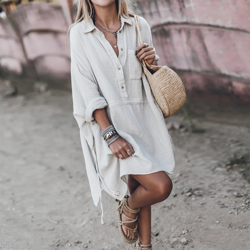 Remy Cotton Pocketed Shirt Dress Off White