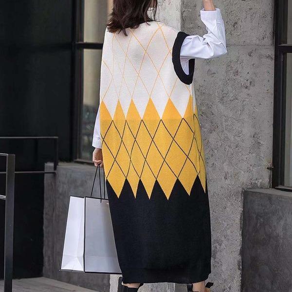 Women Hit Color Patchwork Small Fresh Sleeveless Pullover Elegant Minority Dress