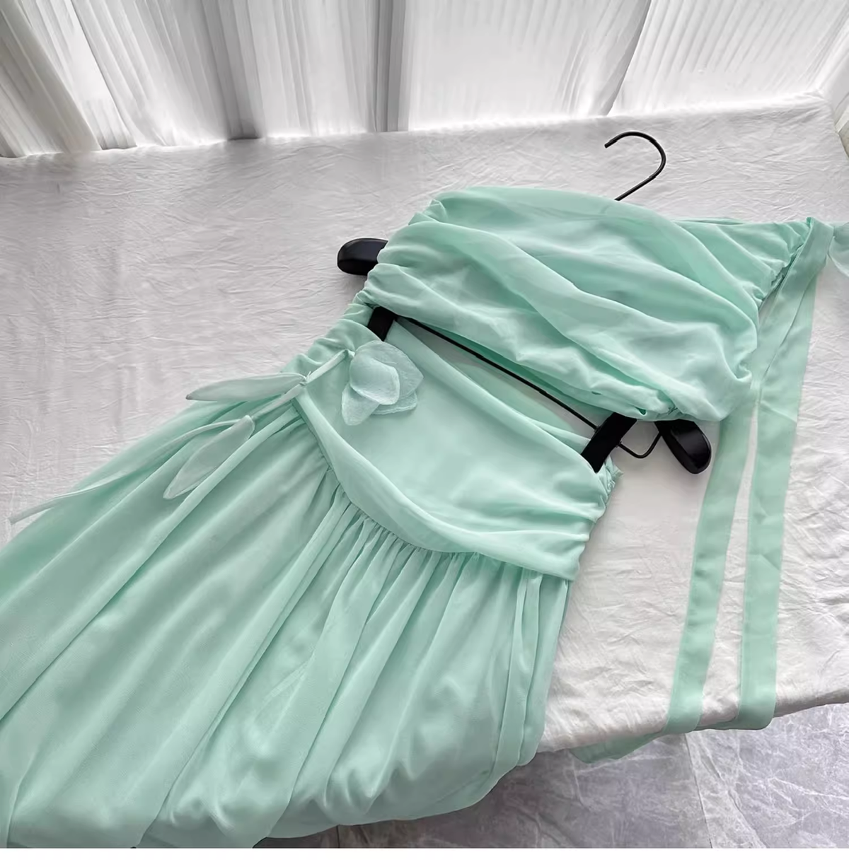 Sexy Mint Green One Shoulder Chiffon Vacation Dress Birthday Dress - View 5 | VelvetHem