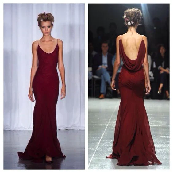 Vintage Burgundy Mermaid Evening Dress Long Prom Dress - View 3 | VelvetHem