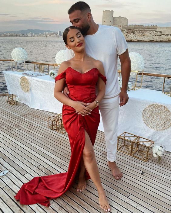 Off The Shoulder Red Prom Dress,Red Evening Dress - VelvetHem