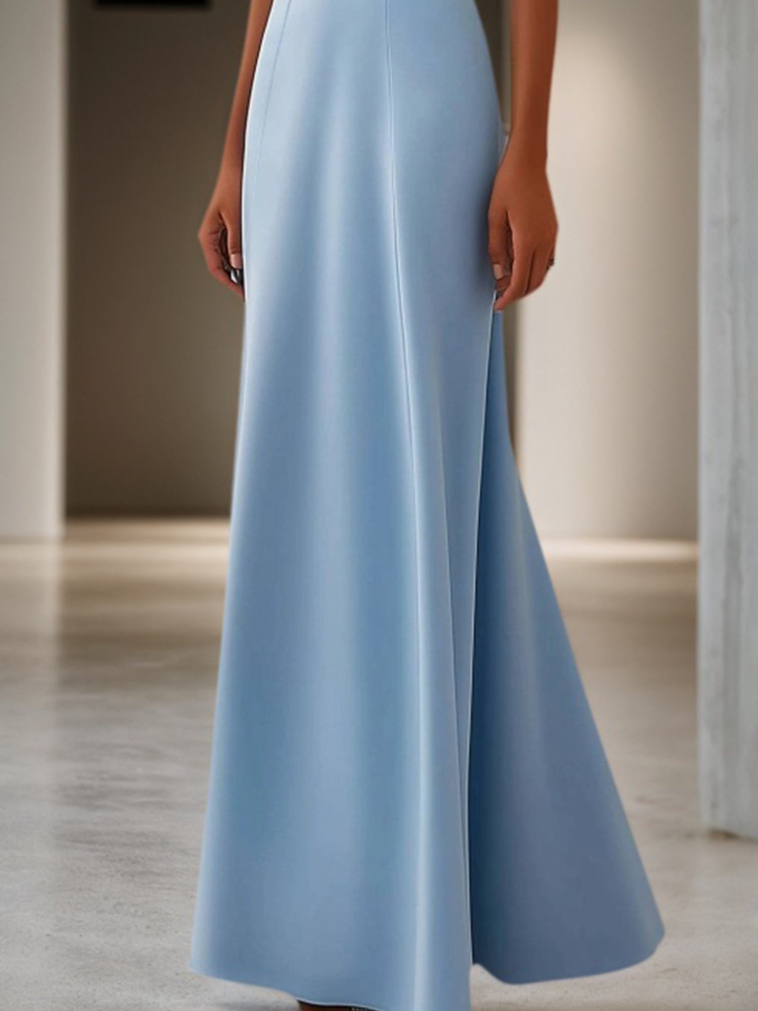 Wedding Guest Formal Dress Light Blue Crystal Embellished Maxi Dress