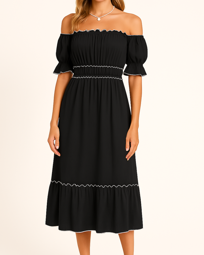 Jamie Aesthetic Off the Shoulder Midi Dress Evening Wear Edit
