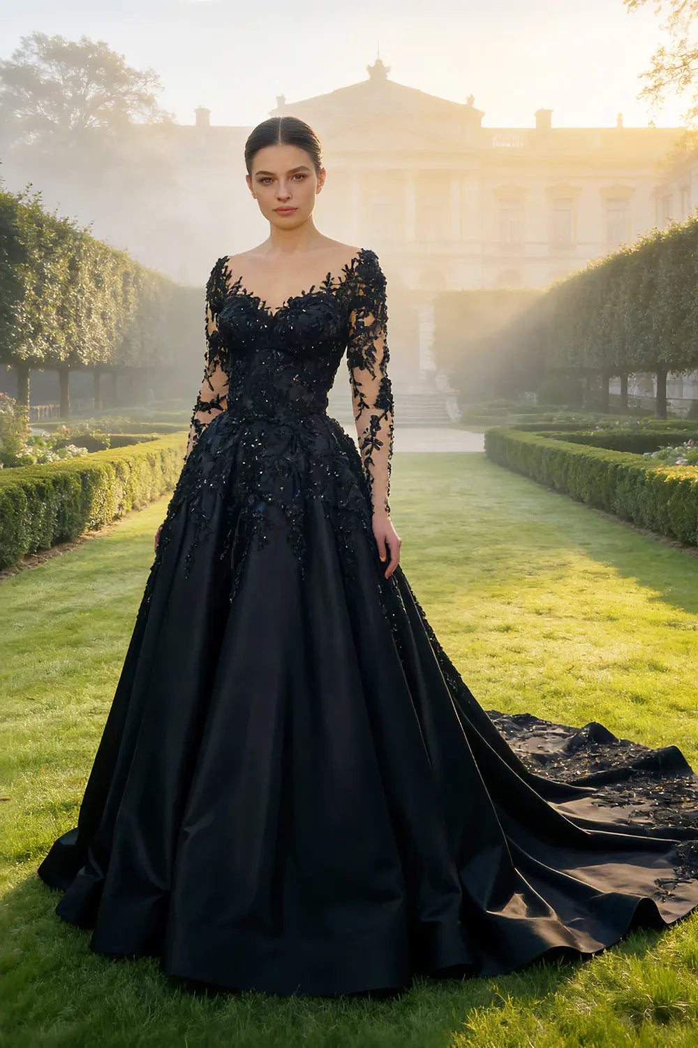 Black Luxury Gothic Wedding Dress Bridal Gown Heavy Beading  ZP199