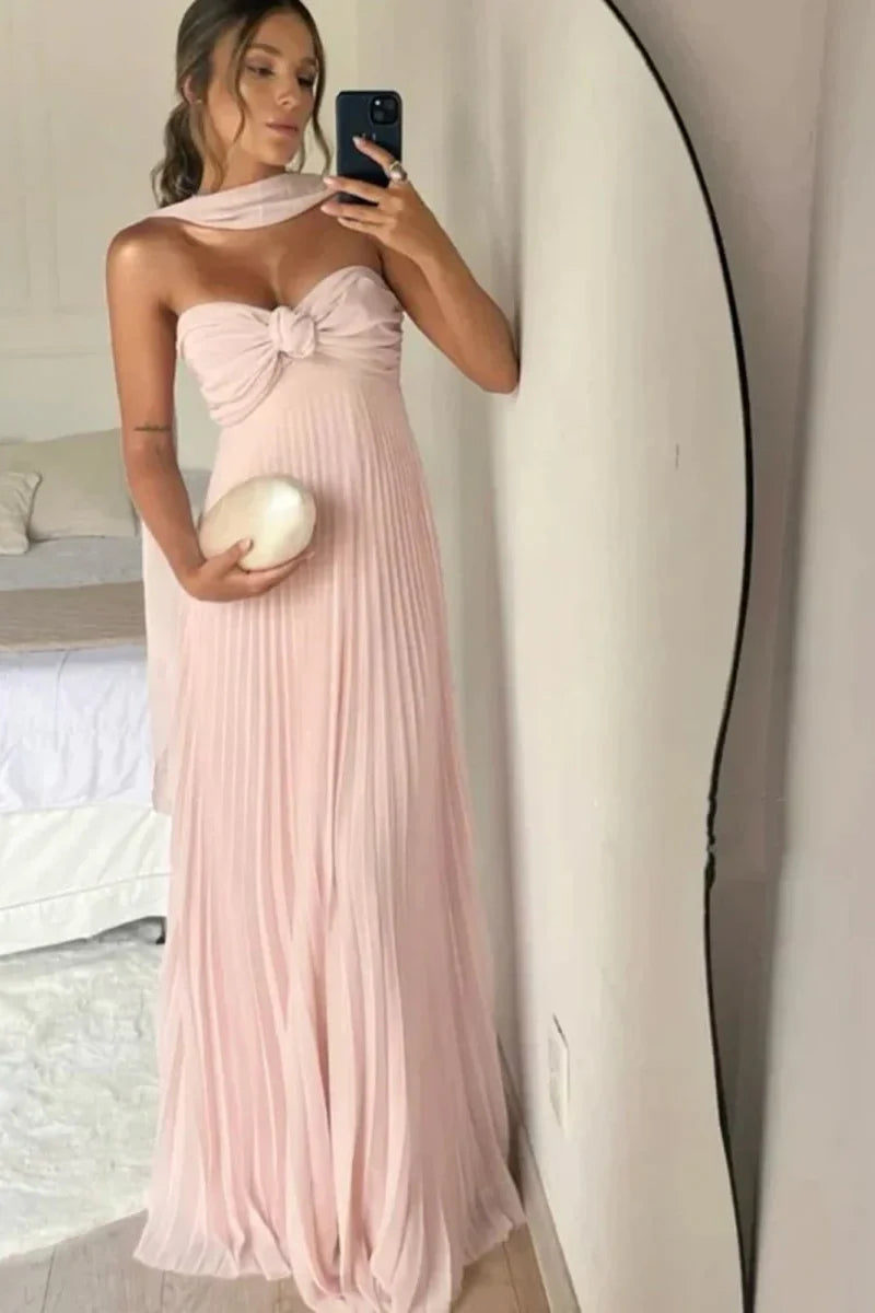 Elegant A Line Sweetheart Pink Long Prom Dress with Ruffles - VelvetHem