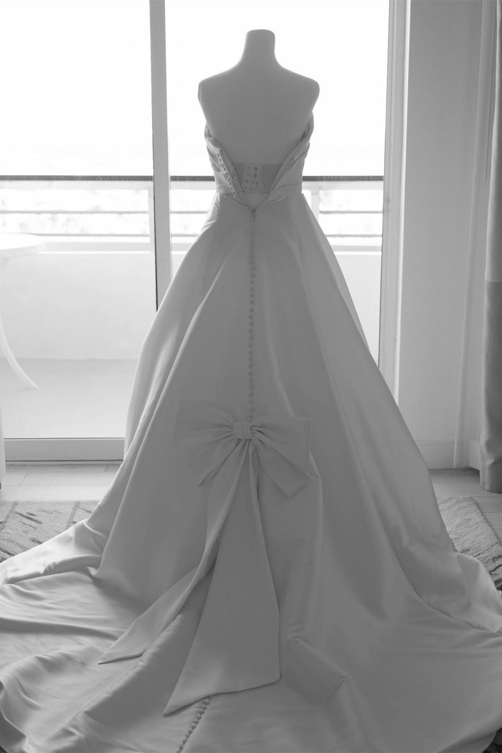 Elegant A Line Strapless White Sating Long Wedding Dress with Split Front - View 4 | VelvetHem