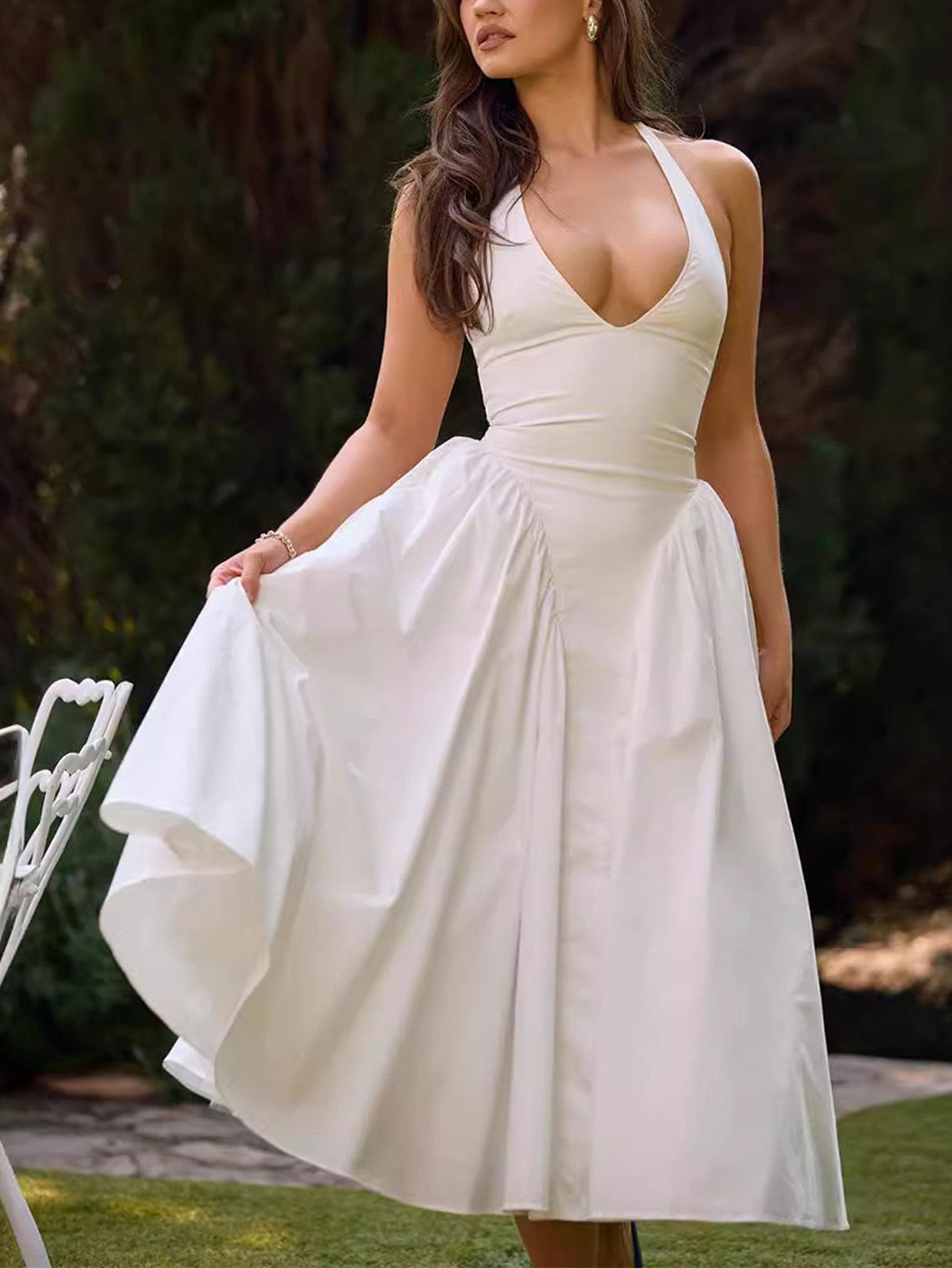 Naomi Exclusive Midi Dress with Deep V Neck Statement Occasion Edit