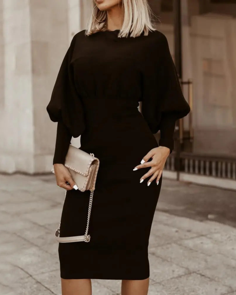 Costanza Luxe Midi Dress with Puff Sleeves Elevated Occasion Wear