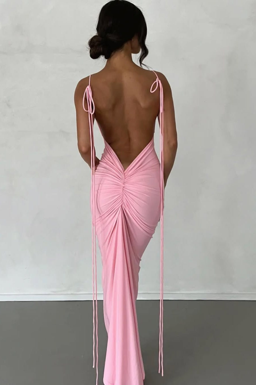 Stylish Sheath Spaghetti Straps Pink Tea Length Party Dress with Backless - View 6 | VelvetHem