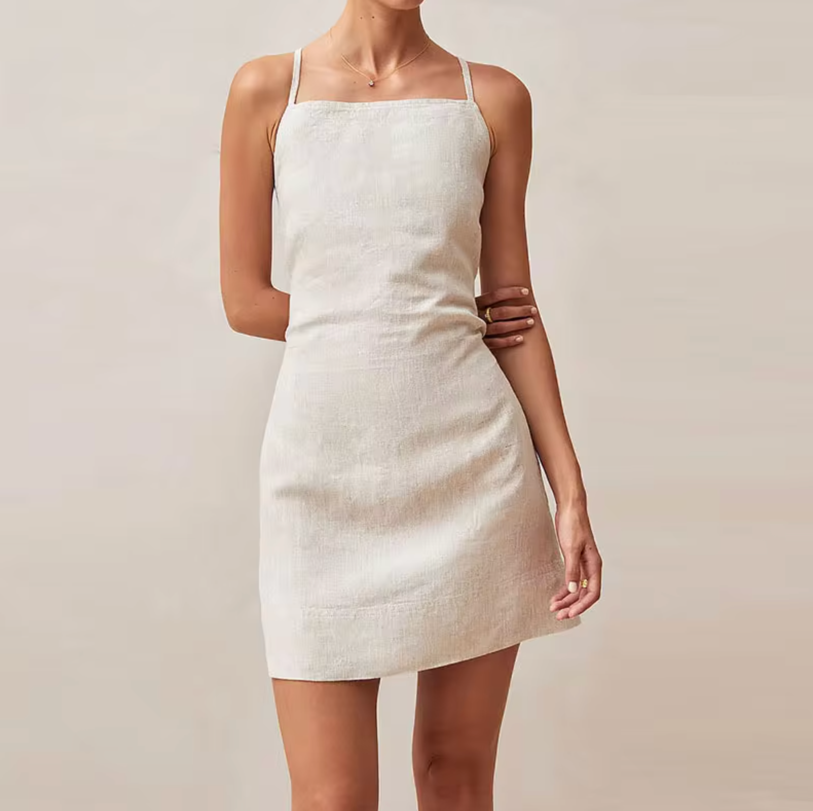 Querida Luxe Short Linen and Cotton Dress with Cross Back Everyday Edit