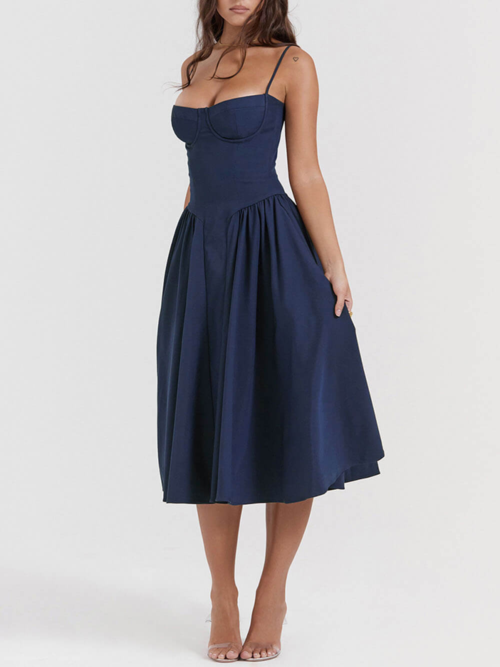 V Neck Strapless Midi Dress