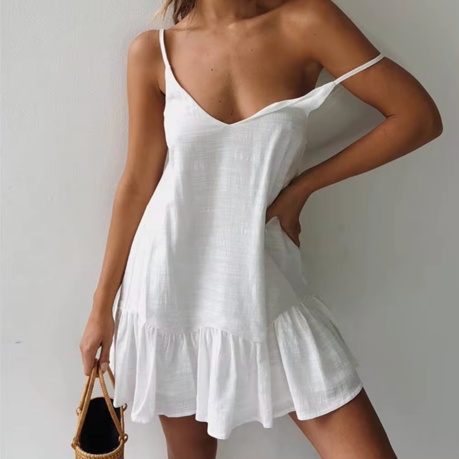 Zelma Exclusive Cotton Linen Mini Dress with Ruffles Everyday Luxe Edit