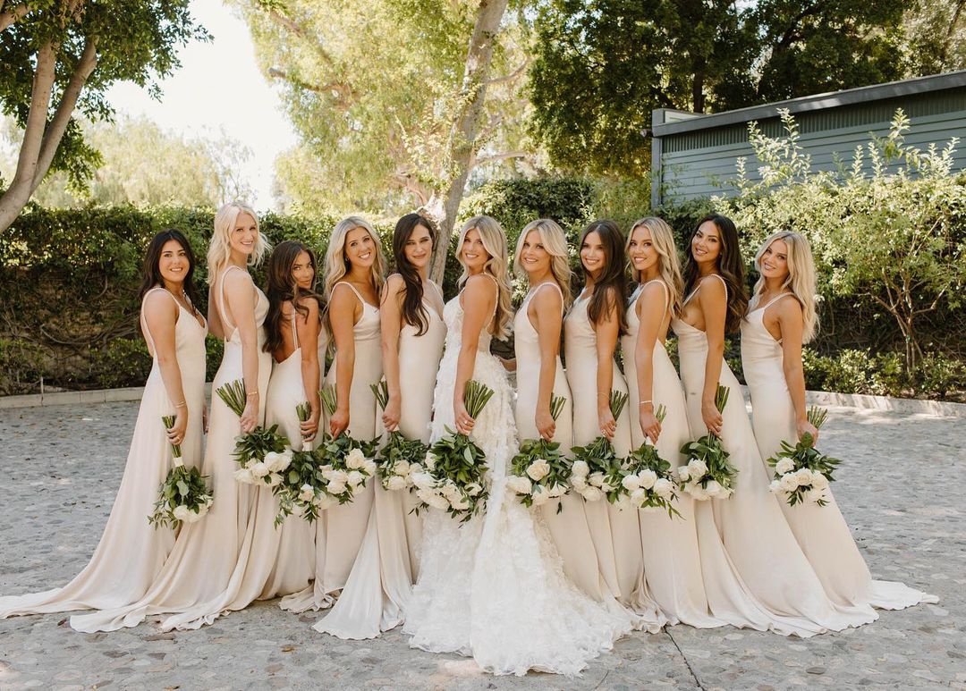 Simple Sheath Spaghetti Straps Light Champagne Long Bridesmaid Dress - View 3 | VelvetHem