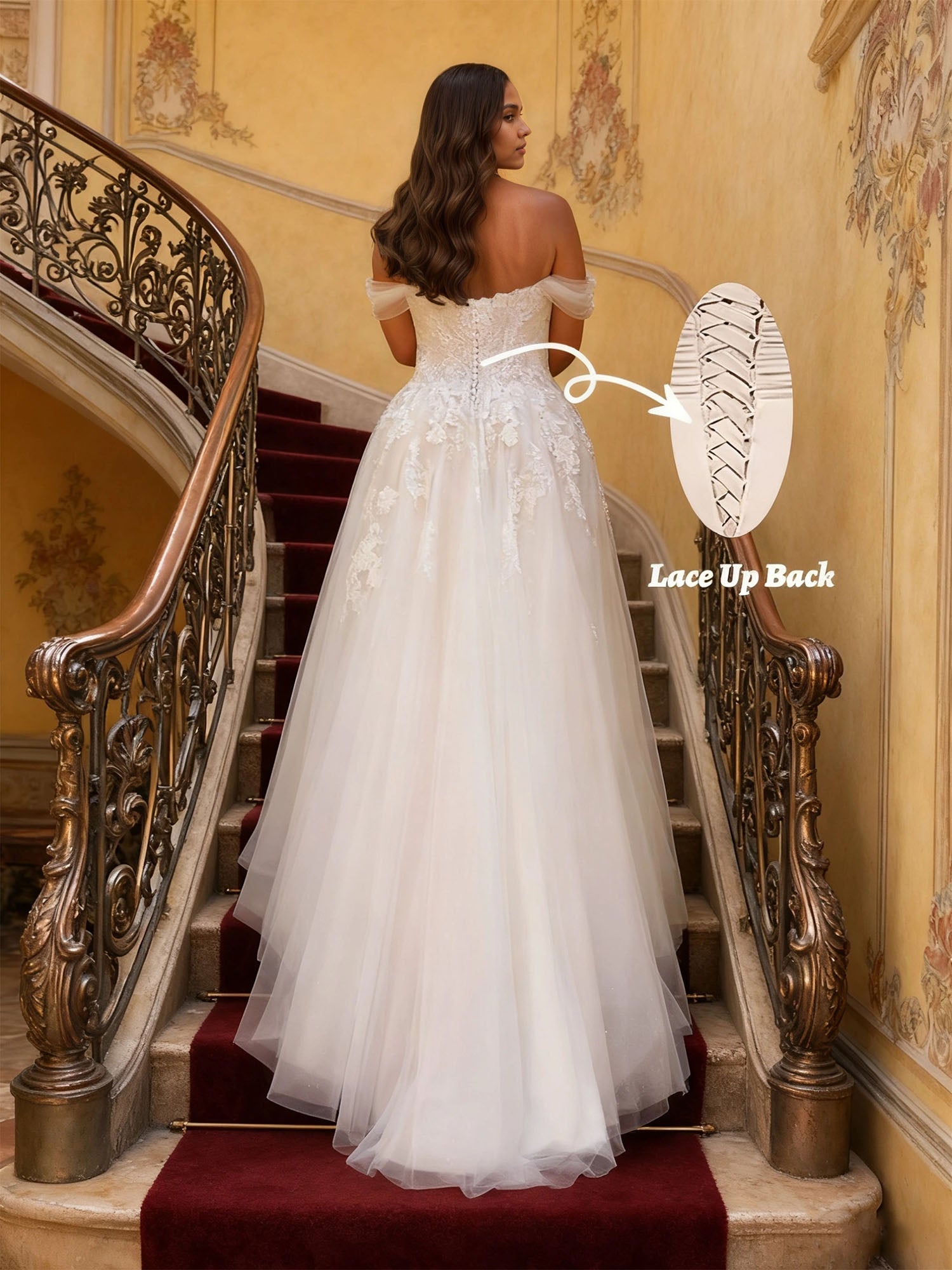 Off the Shoulder Wedding Gowns Plus Size Applique Tulle Wedding Dress