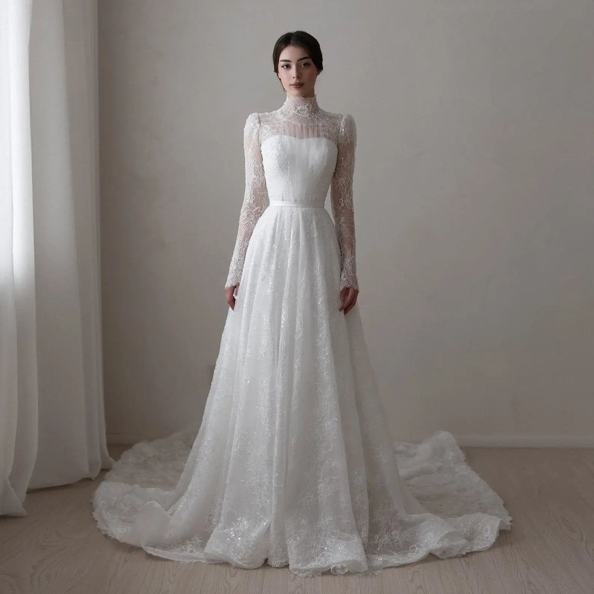 Elegant Sequin Printed Long Sleeve Wedding Dress ZP172