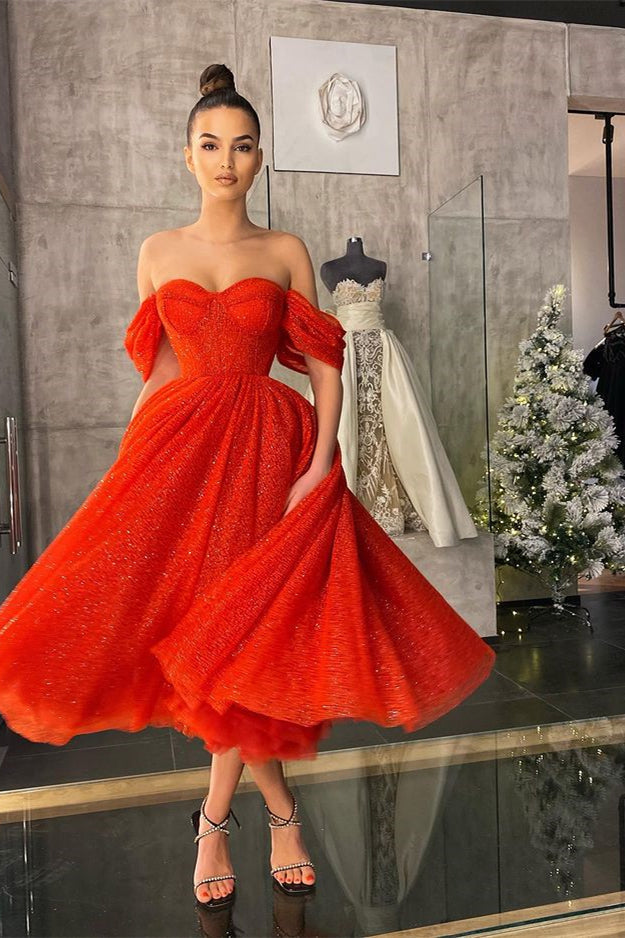Short A-line Off the Shoulder Sequins Formal Prom Dress
