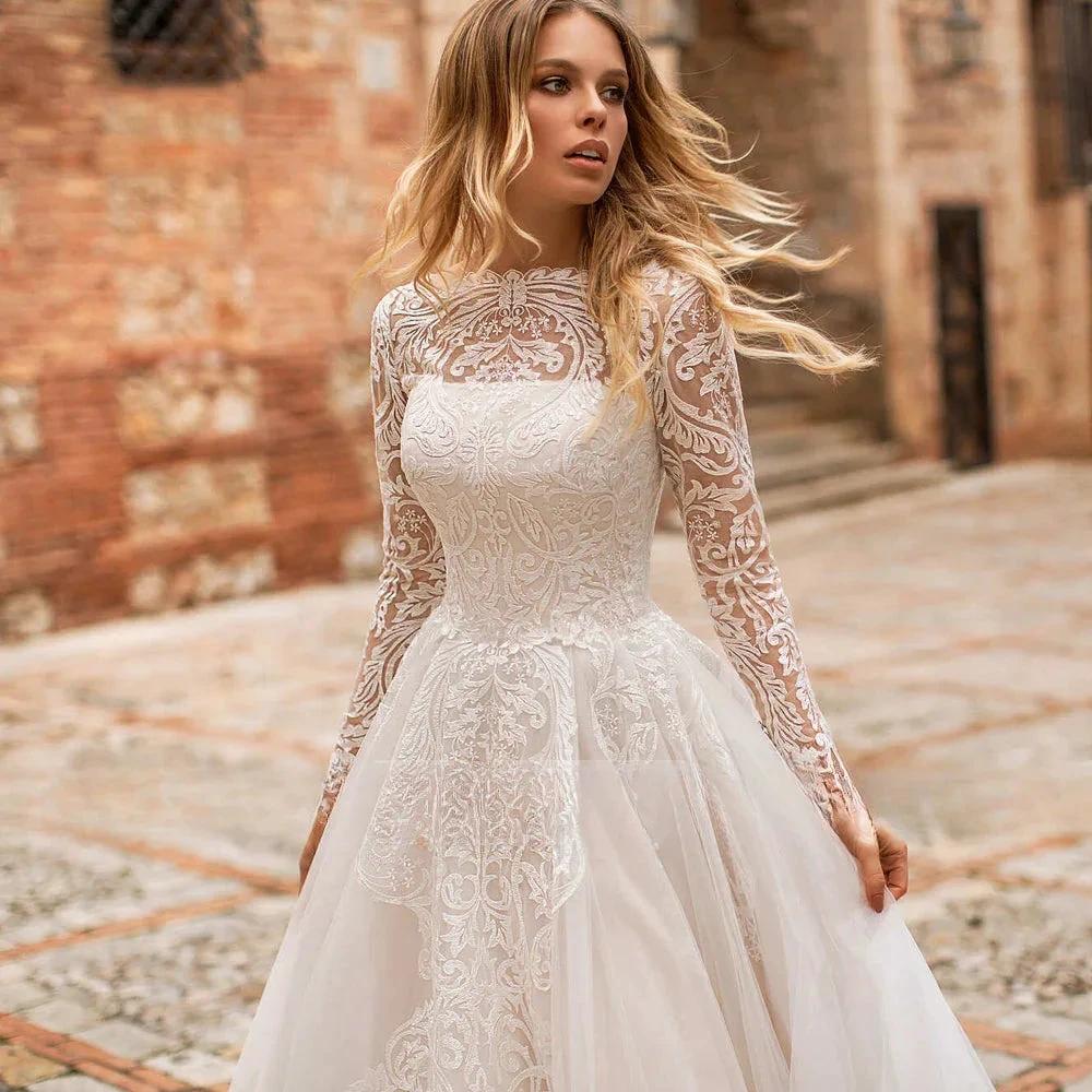 Luxury Wedding Dresses Lace Applique A-Line Bridal Gowns Robe Church Wedding Party Beach Vestido De Novia 2023 Boda Elegante שמל (ZD14146)