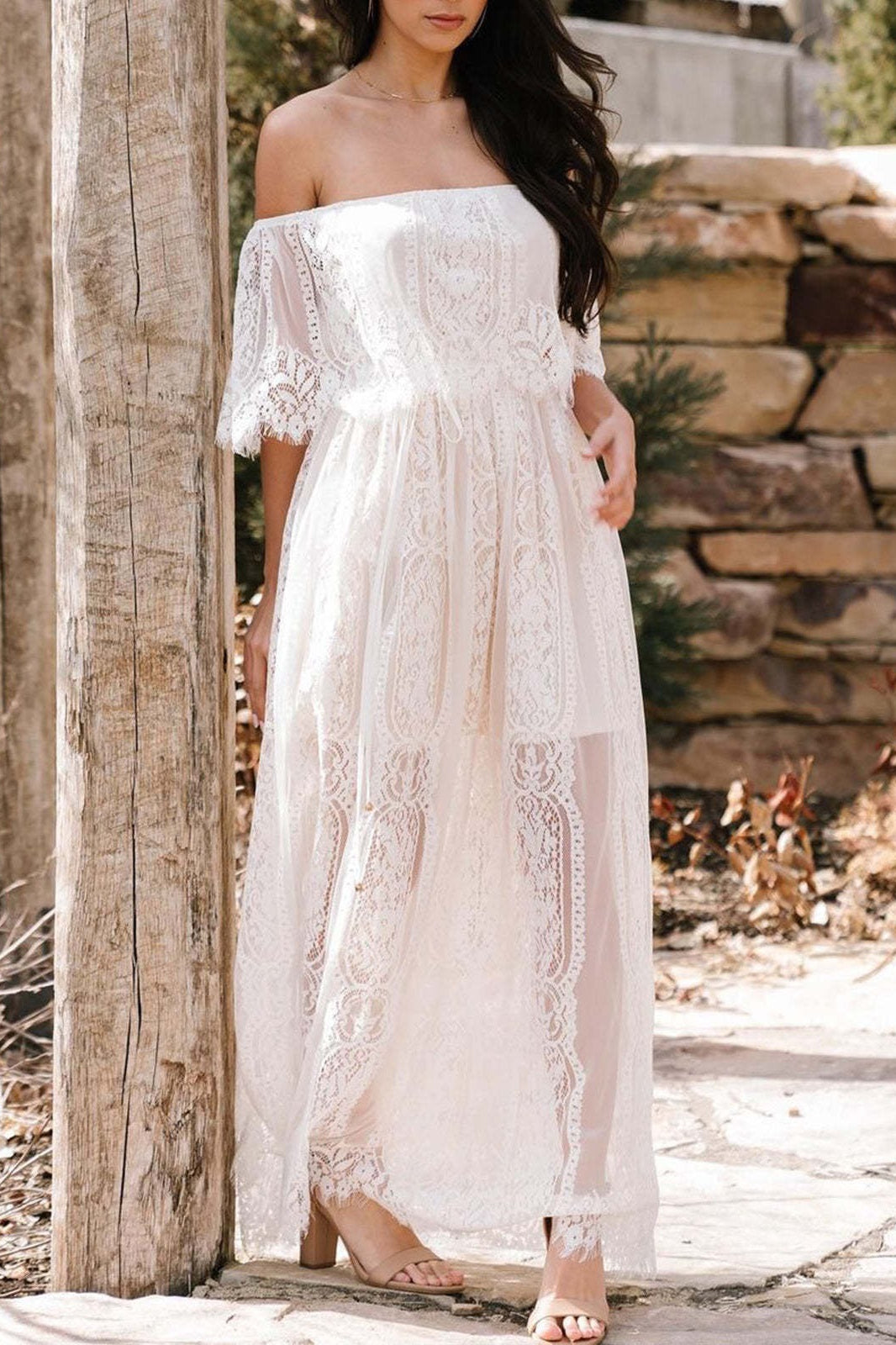 Strapless Cutout Off Shoulder Maxi Boho Dress
