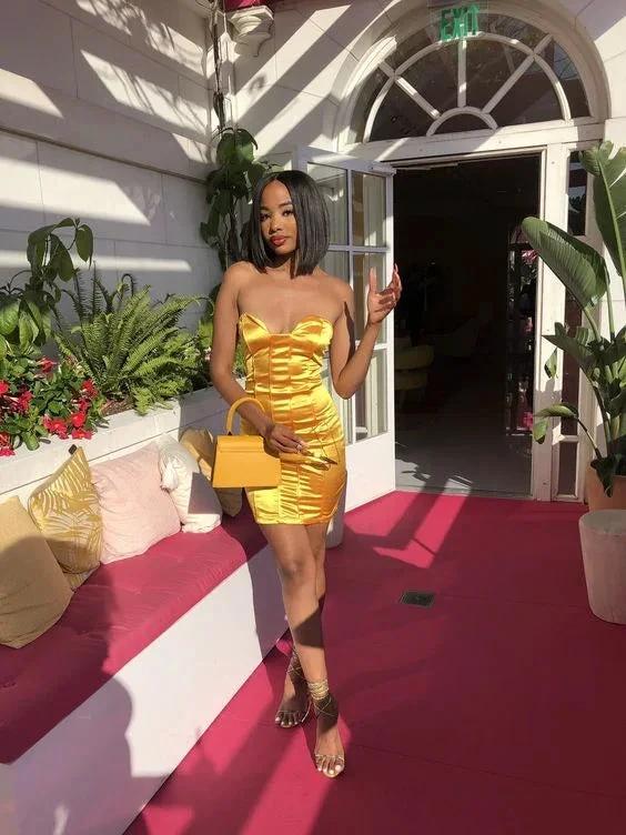 Strapless Yellow Sheath Dress Short Homecoming Dress (ZD12292)