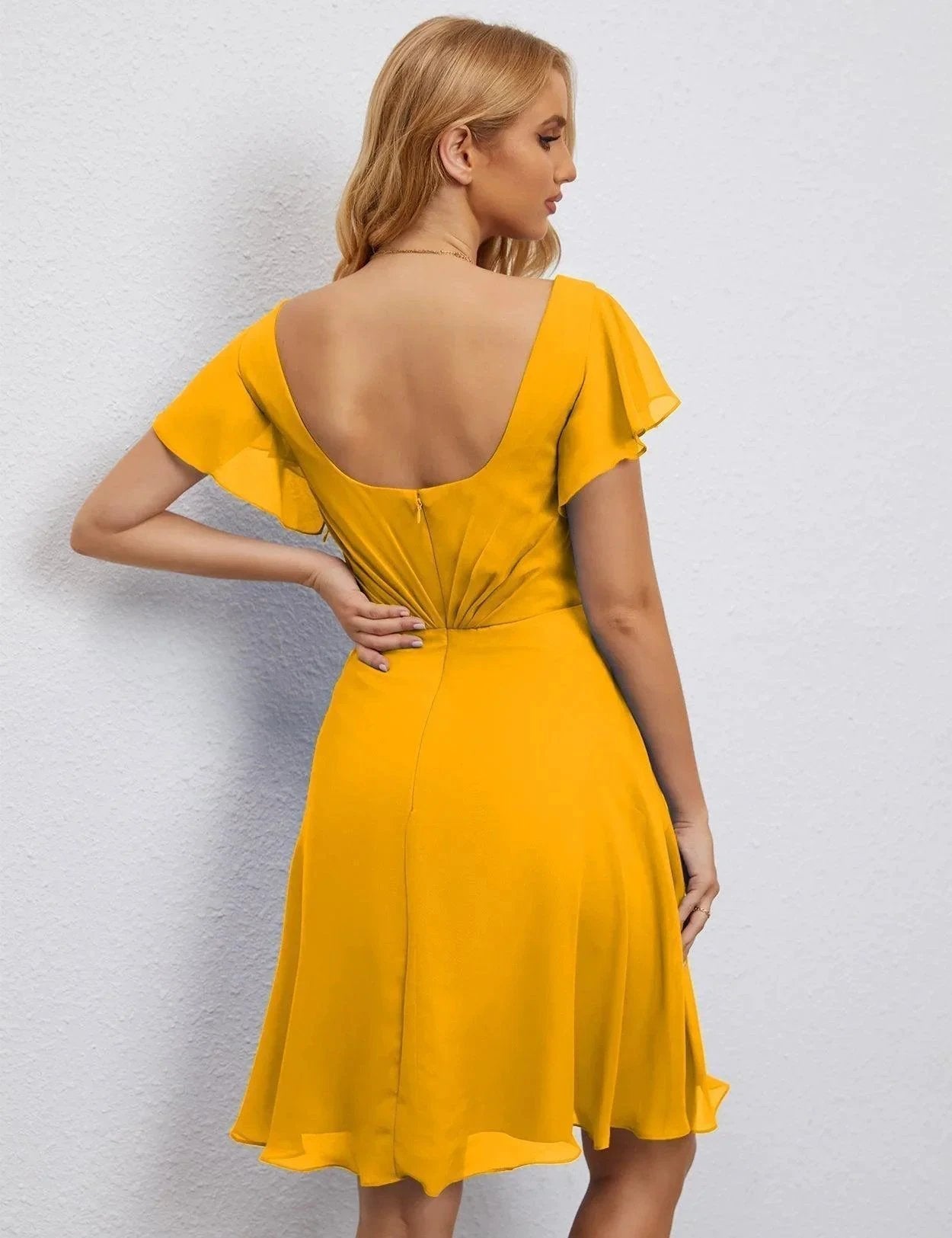 ZapDress U Back Homecoming Dress Formal Prom Dress Knee Length Short Sleeves Cocktail Party Dress 28077 (ZD16953)
