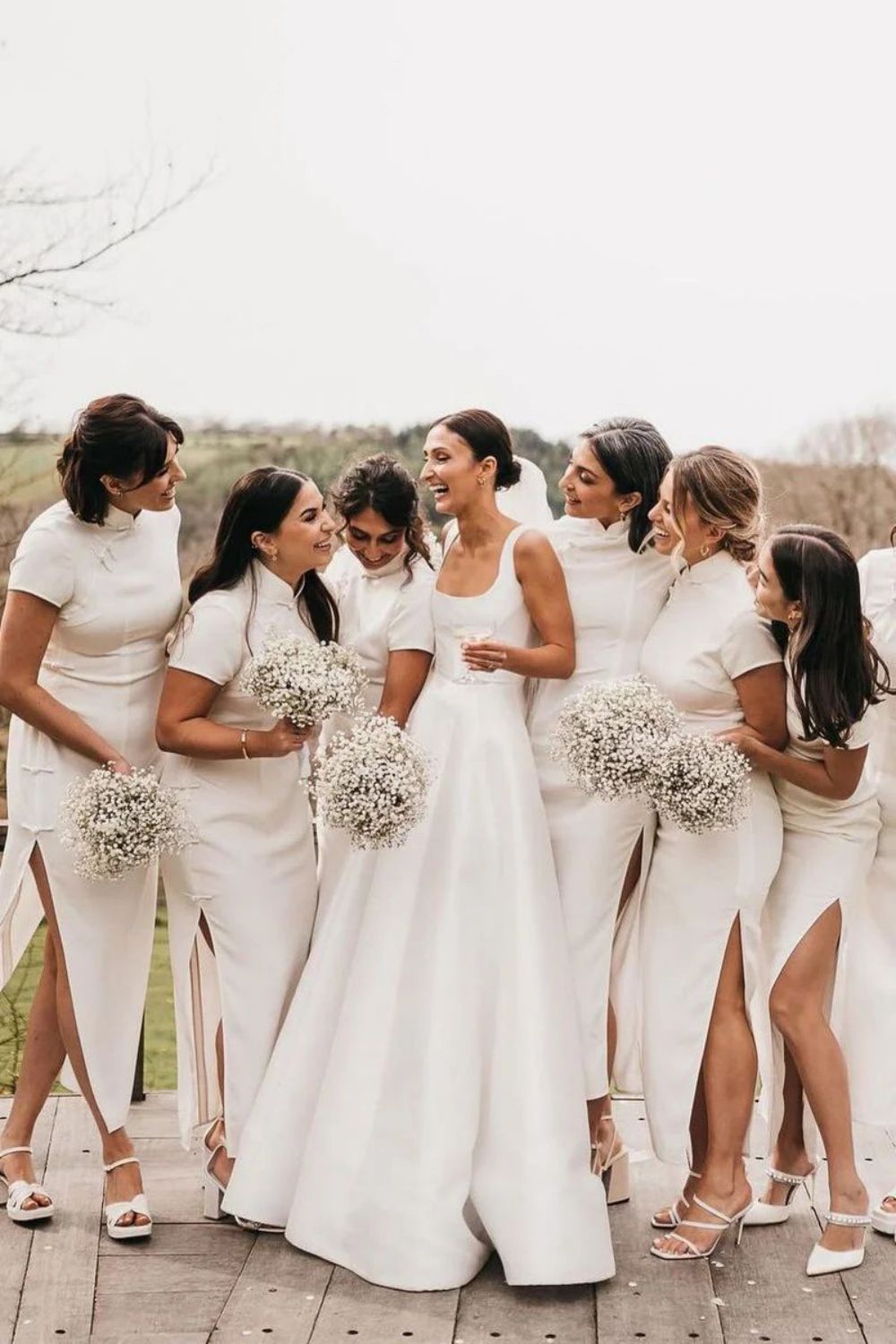 Charming A Line Square Neck White Long Wedding Dress with Button UP - View 3 | VelvetHem
