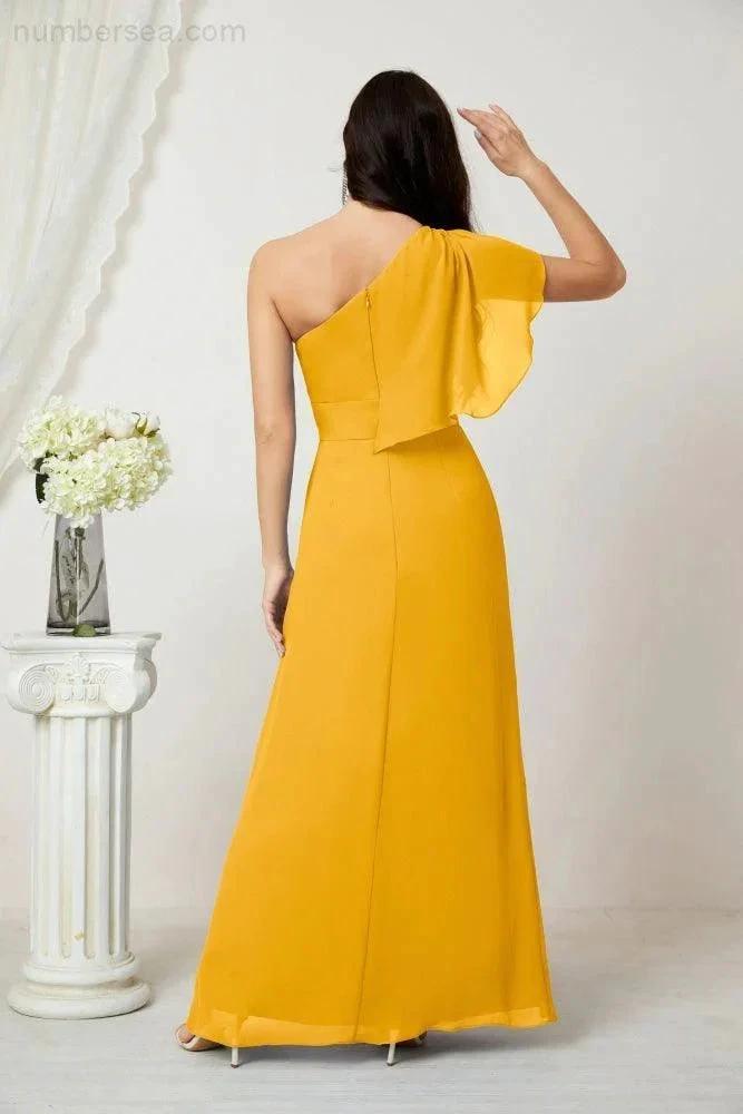 ZapDress  Chiffon Ruffled One Shoulder Long Bridesmaid Dresses A-line Formal Evening Gown Side Split 2809 (ZD17049)