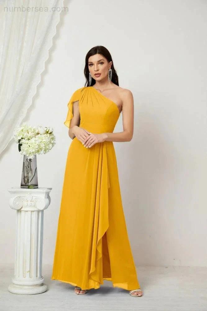 ZapDress  Chiffon Ruffled One Shoulder Long Bridesmaid Dresses A-line Formal Evening Gown Side Split 2809 (ZD17049)