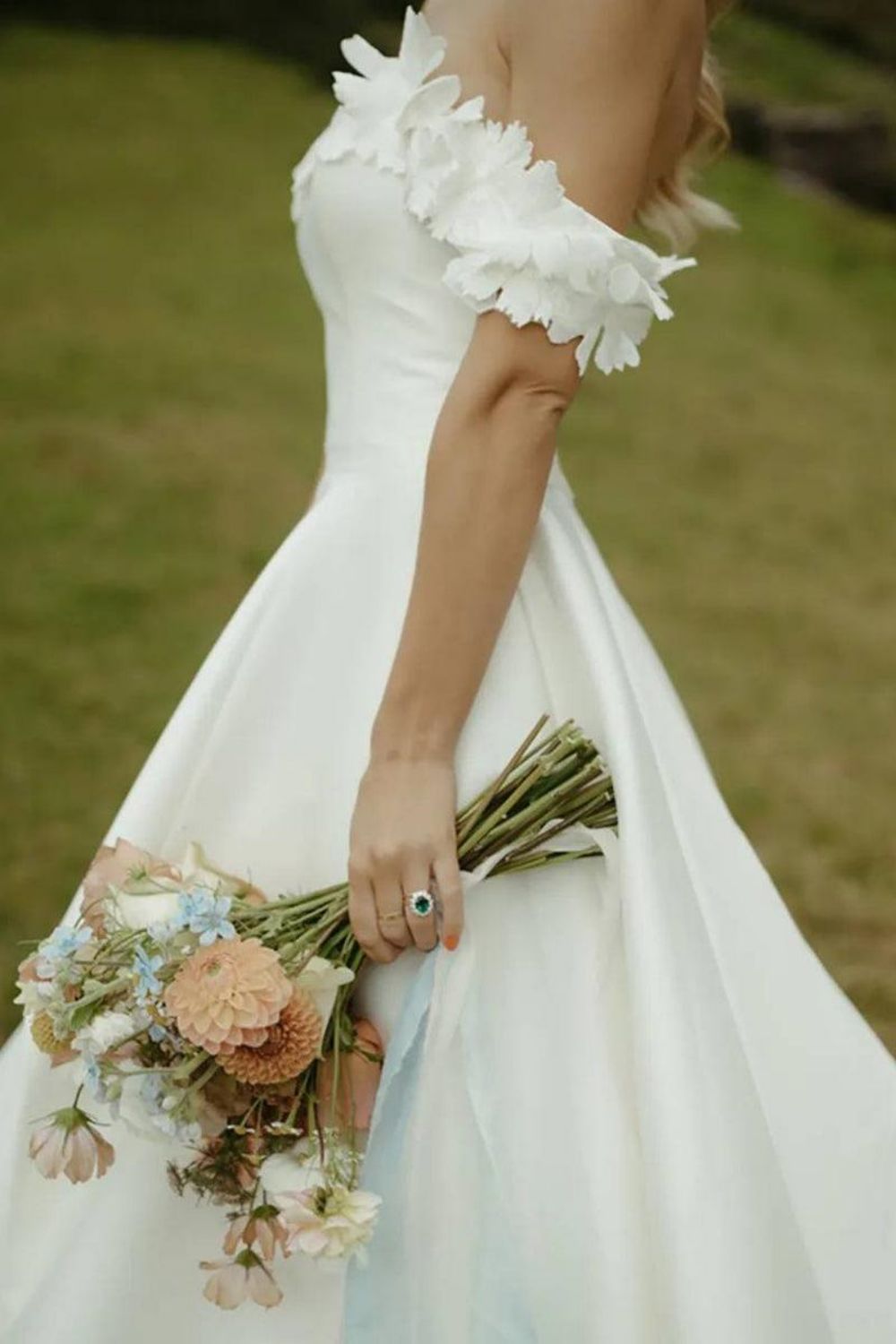 Gorgeous A Line Off the Shoulder White Bridal Dress with Flowers - View 4 | VelvetHem