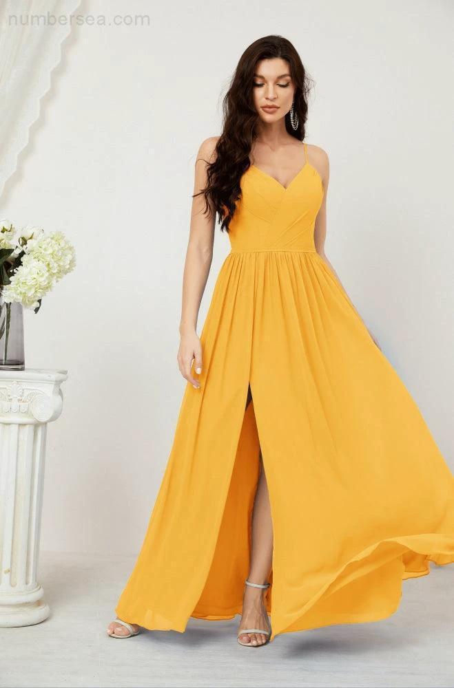 ZapDress  Neck Bridesmaid Dresses Chiffon Long Spaghetti A-line Formal Prom Gown for Wedding Party Evening 2801 (ZD16961)
