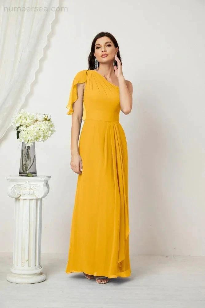 ZapDress  Chiffon Ruffled One Shoulder Long Bridesmaid Dresses A-line Formal Evening Gown Side Split 2809 (ZD17049)