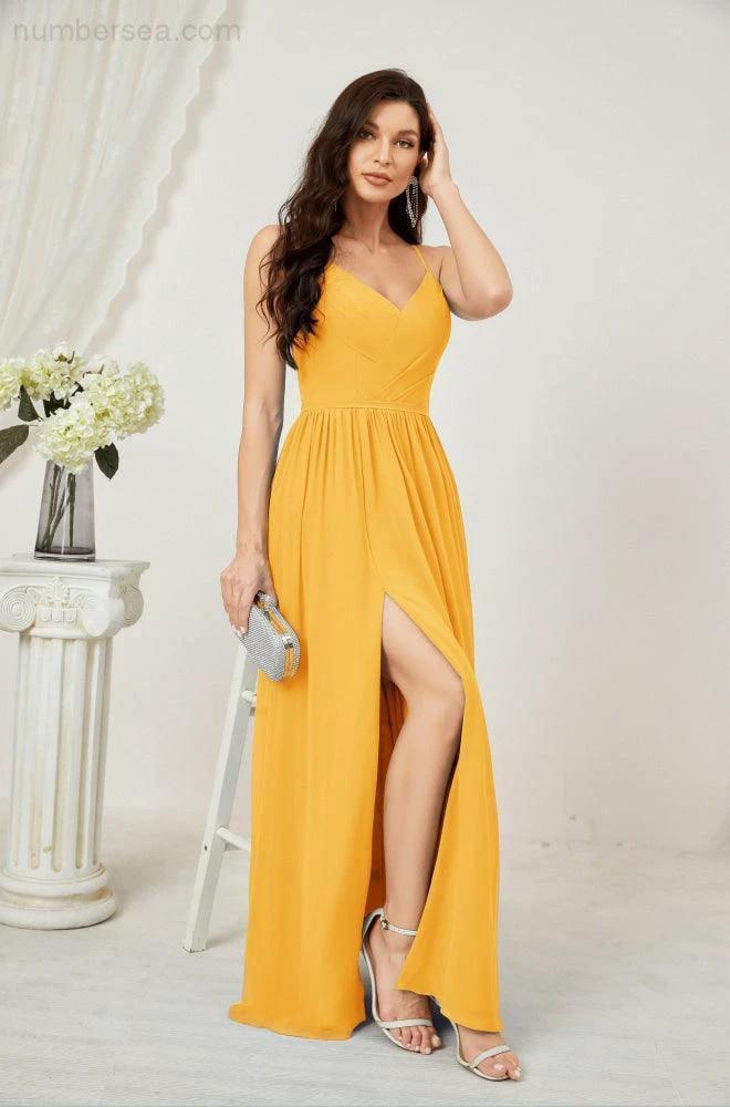 ZapDress  Neck Bridesmaid Dresses Chiffon Long Spaghetti A-line Formal Prom Gown for Wedding Party Evening 2801 (ZD16961)
