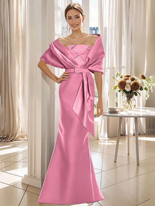 2 Piece Long Trumpet Dress for Mother of the Bride & Groom with Wrap