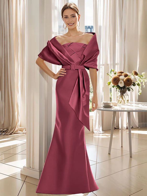 2 Piece Long Trumpet Dress for Mother of the Bride & Groom with Wrap