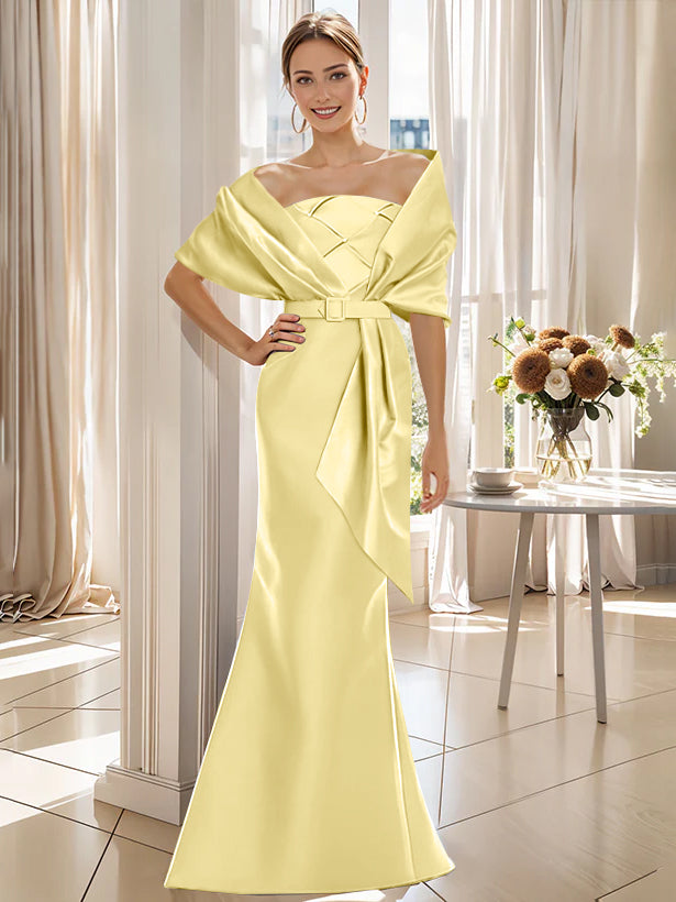 2 Piece Long Trumpet Dress for Mother of the Bride & Groom with Wrap