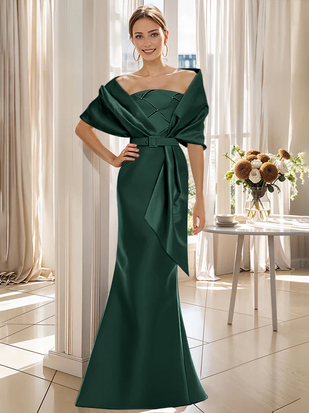 2 Piece Long Trumpet Dress for Mother of the Bride & Groom with Wrap