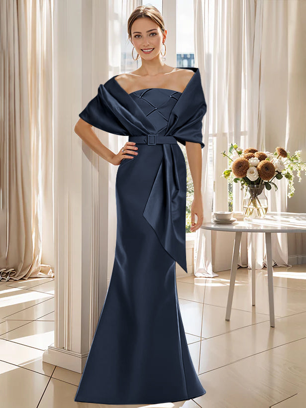 2 Piece Long Trumpet Dress for Mother of the Bride & Groom with Wrap