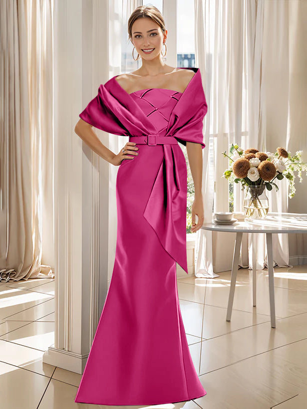 2 Piece Long Trumpet Dress for Mother of the Bride & Groom with Wrap
