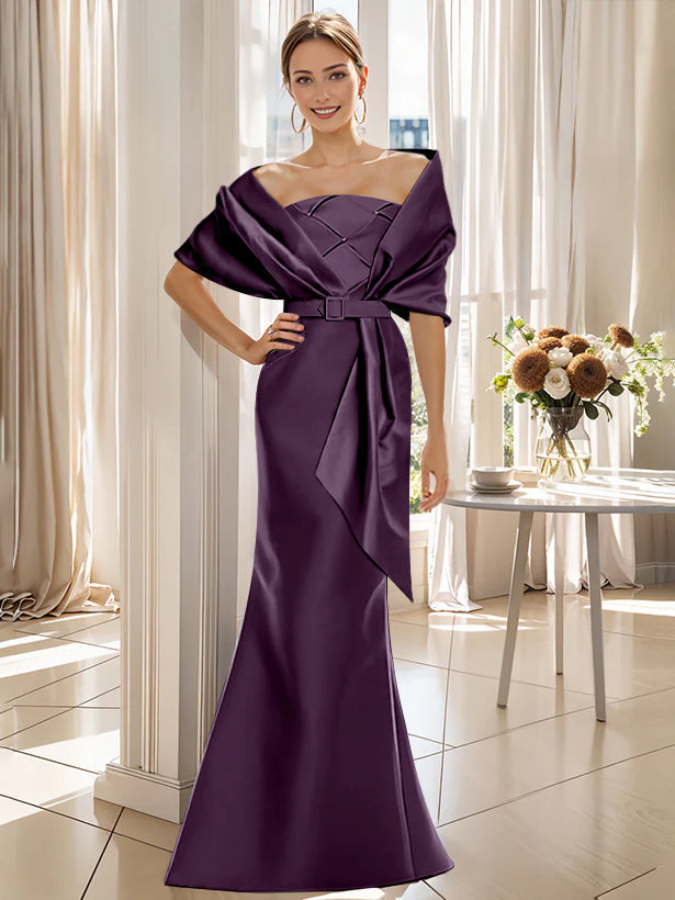 2 Piece Long Trumpet Dress for Mother of the Bride & Groom with Wrap