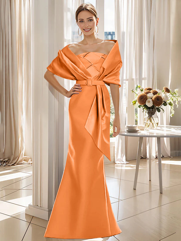 2 Piece Long Trumpet Dress for Mother of the Bride & Groom with Wrap