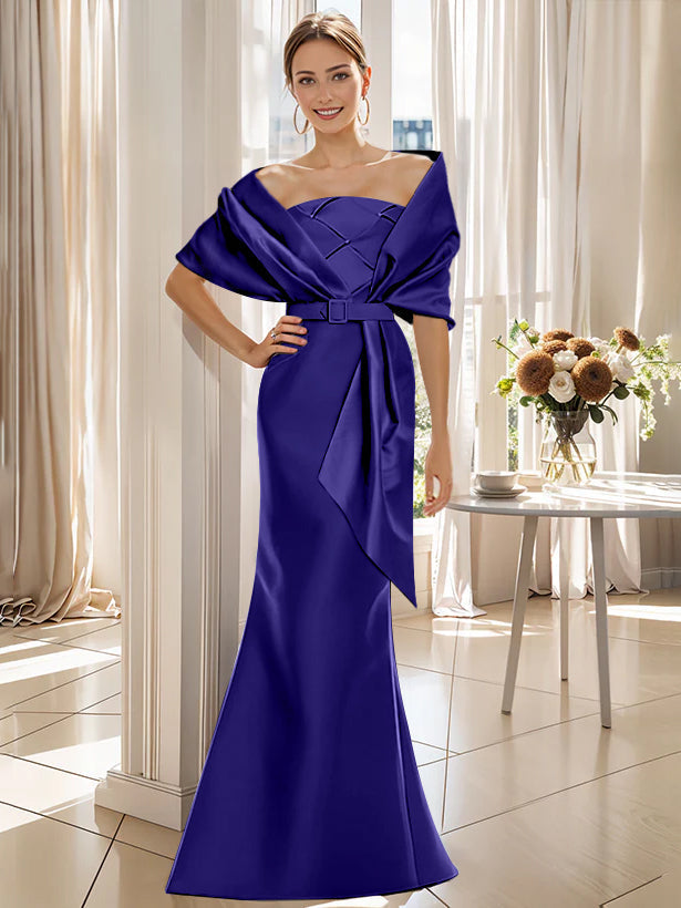 2 Piece Long Trumpet Dress for Mother of the Bride & Groom with Wrap