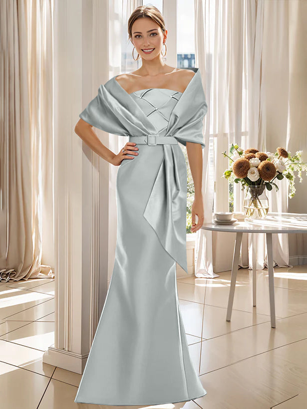 2 Piece Long Trumpet Dress for Mother of the Bride & Groom with Wrap