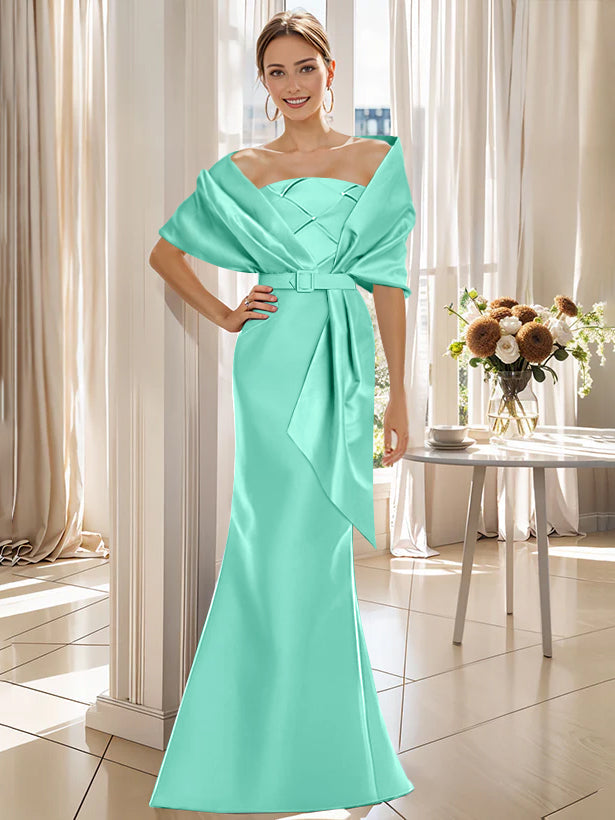 2 Piece Long Trumpet Dress for Mother of the Bride & Groom with Wrap