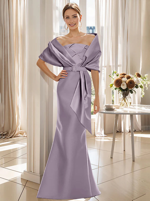 2 Piece Long Trumpet Dress for Mother of the Bride & Groom with Wrap