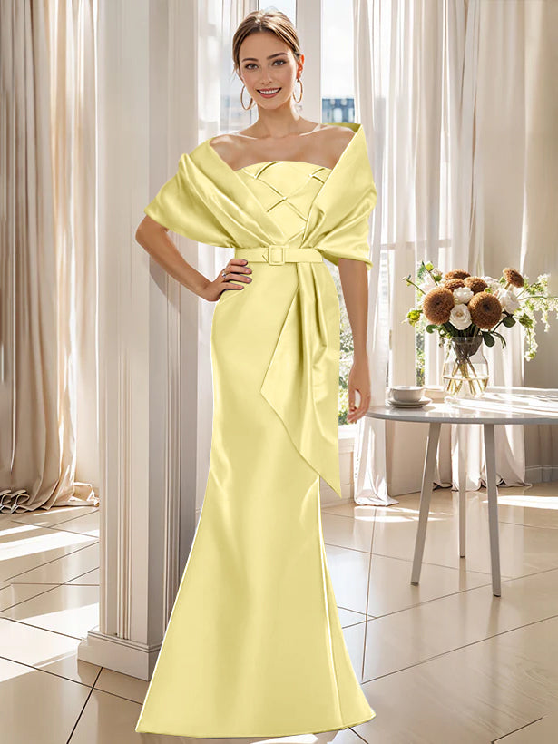 2 Piece Long Trumpet Dress for Mother of the Bride & Groom with Wrap