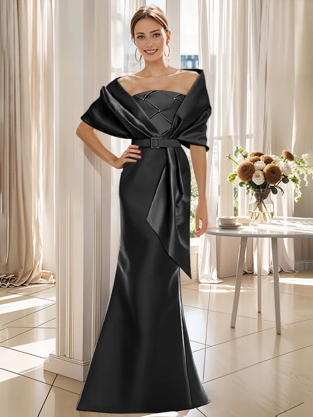 2 Piece Long Trumpet Dress for Mother of the Bride & Groom with Wrap